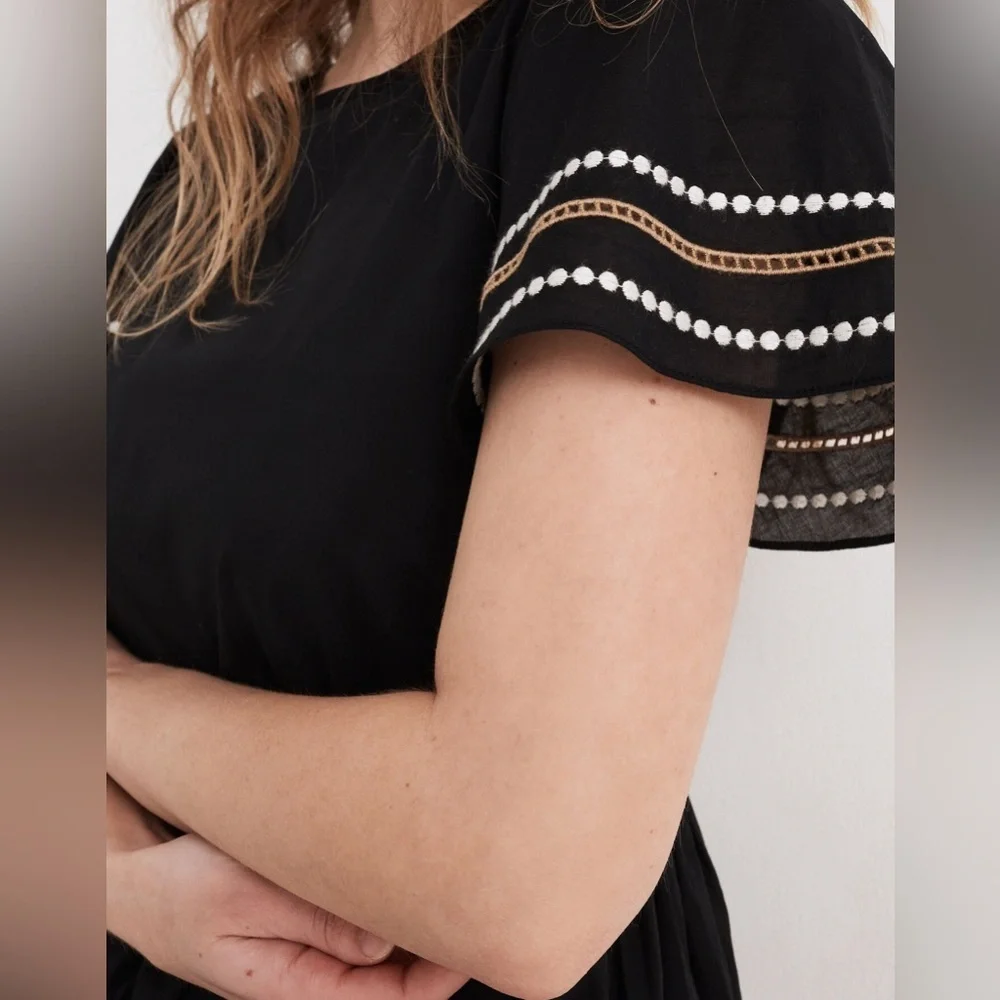 Madewell Embroidered Eyelet Puff Sleeve Mini Dress Black Size XS NWT